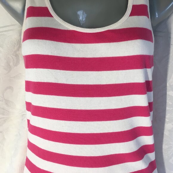 Old Navy Womens Hot Pink White Stripe Scoop-Neck Sleeveless Tank Top Size S - Picture 3 of 11